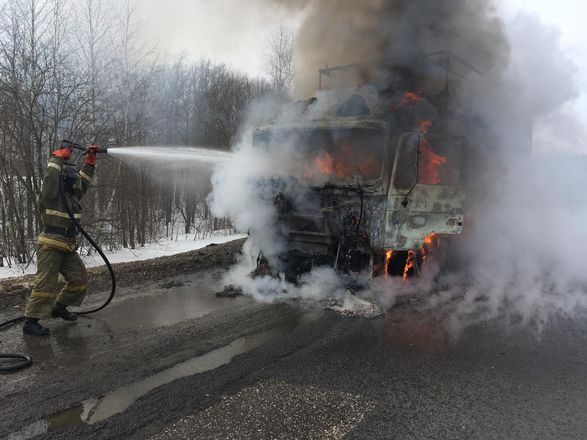 Половина грузовика сгорела на федеральной трассе в Кстовском районе - фото 3