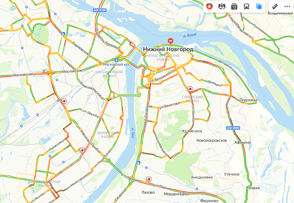 Девятибалльные пробки зафиксированы в Нижнем Новгороде утром 15 февраля - фото 2